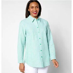 Joan Rivers Women Button Front Shirt Classics Collection PS Green White A638953